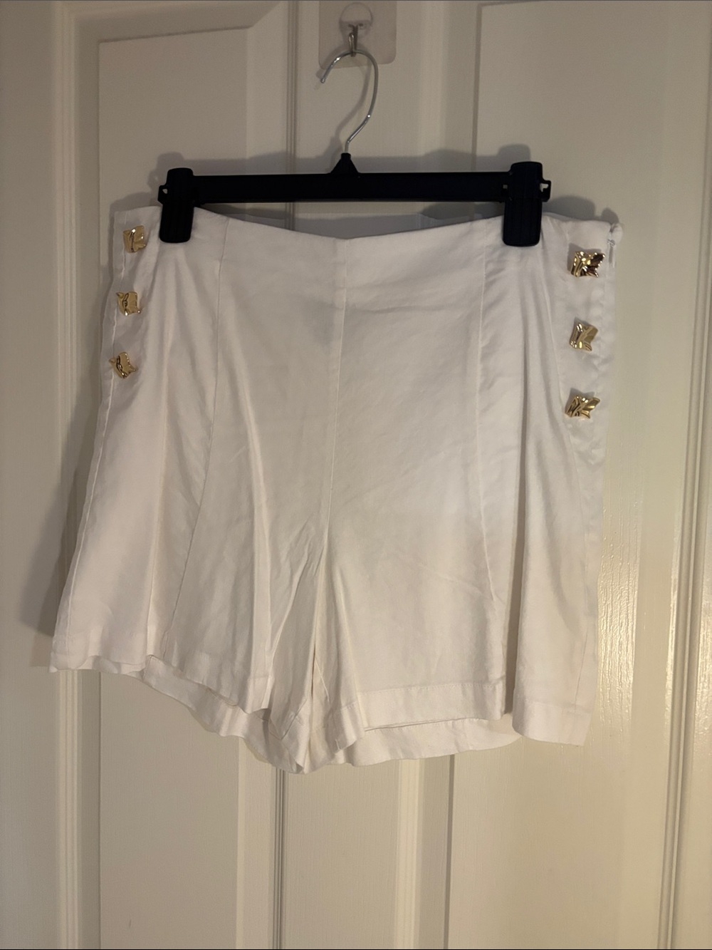 INC International Concepts White High-Waist Shorts with Gold Buttons